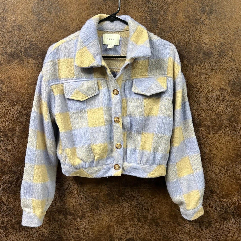 Hyfve Women's Small Button Closure Lavender‎ and Beige Tan Plaid Jacke